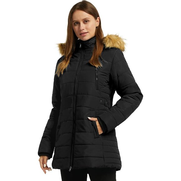 Women's Warm Winter Coat Heavy Puffer Jacket Parka with Fur Trimmed Hood - Picture 3 of 6